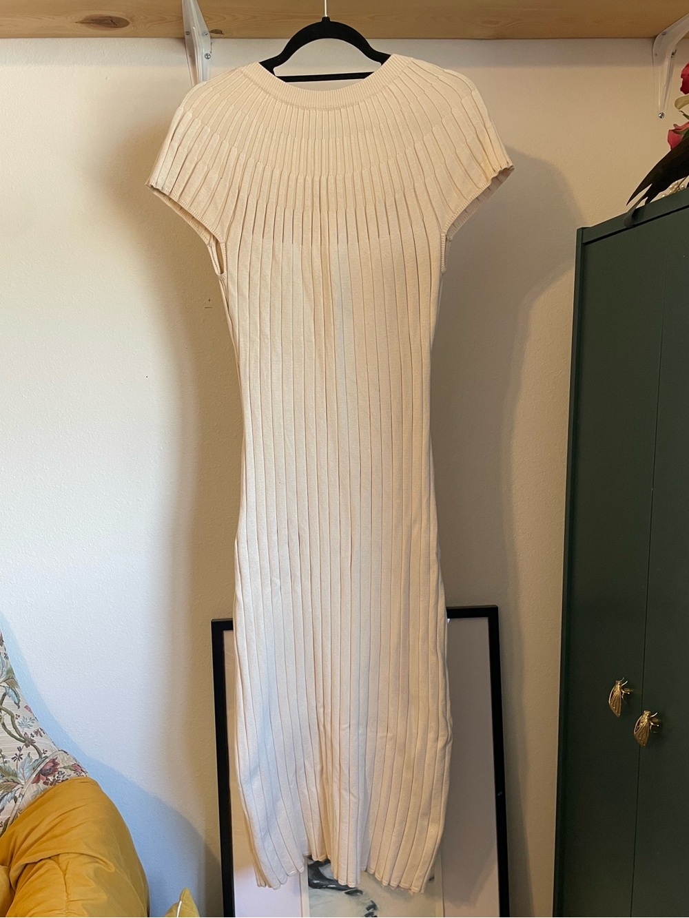 böhme Cream Ribbed Knit Bodycon Midi Dress – Size M
